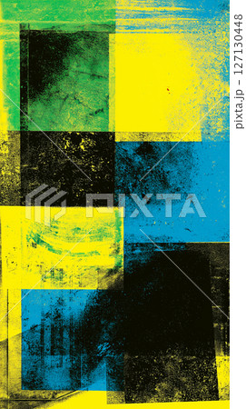 Bold Abstract Composition of Geometric Shapes and Textured Color Blocks in Green and Teal 127130448