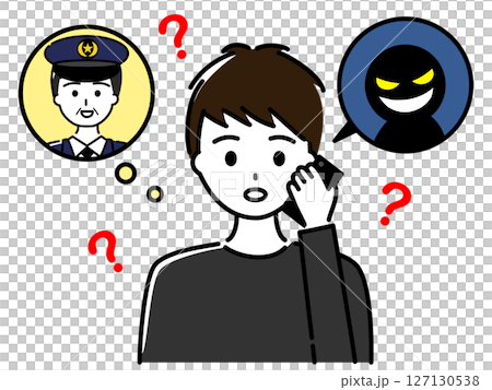 一名年輕男子(上身)接到假警察的電話後形跡可疑 一名年輕男子(上身)接到假警察的電話後形跡可疑 127130538