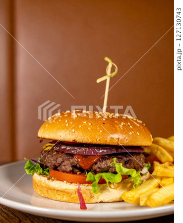 Beef hamburger in restaurant Beef hamburger in restaurant 127130743