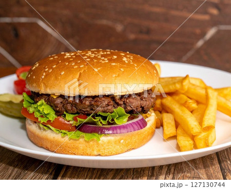 Beef hamburger in restaurant Beef hamburger in restaurant 127130744