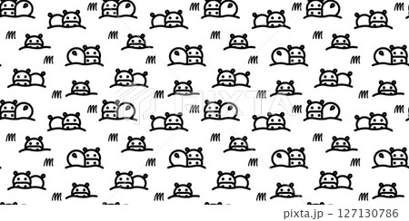 カバのかわいいシームレスパターンイラスト 127130786