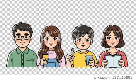 Casual portrait illustration of four young people with diverse lifestyles Casual portrait illustration of four young people with diverse lifestyles 127130899