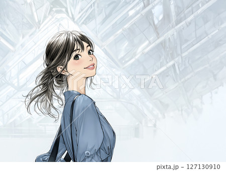 笑顔のビジネスウーマンのイラスト素材　通勤 127130910