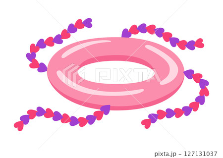 Inflatable swim pool ring. Colorful floater element for beach, swimming pool lifebuoy and life saver equipment. Inflatable rubber toy, cartoon vector illustration 127131037