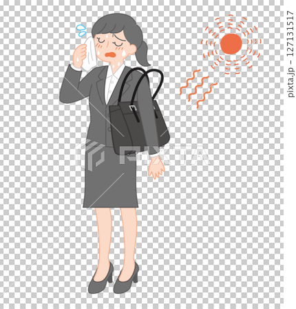 夏の暑さに汗だくの就活生（スカートスタイル） 127131517