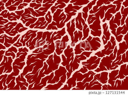 Meat marbled texture. Raw red fresh meat slice for cooking, aged steak pattern. Macro of premium cow meat background with structure and streaks. Flat cartoon vector illustration Meat marbled texture. Raw red fresh meat slice for cooking, aged steak pattern. Macro of premium cow meat background with structure and streaks. Flat cartoon vector illustration 127131544