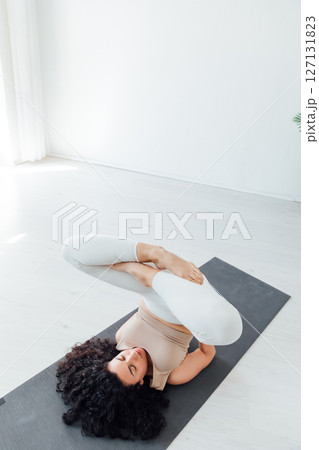 Fitness Woman Brunette Doing Gymnastics Yoga 127131823