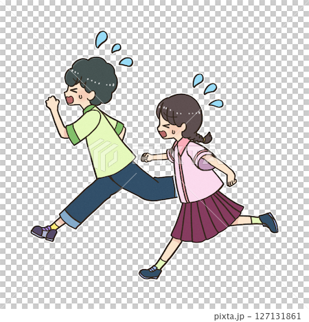 Boy and girl running at full speed 127131861