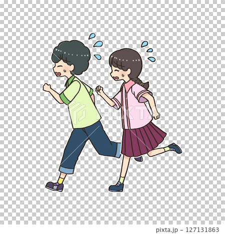 男孩和女孩拼命奔跑 127131863