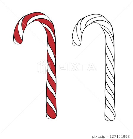 Lollipop sticker isolated on transparent background. Vector graphic line ink illustration. Elements of Christmas in color icons. Simple icon for websites,web design,mobile app, info graphics. 127131998