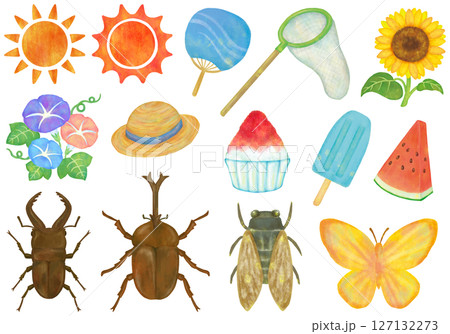 夏休み 昆虫採集 イラストセット 夏休み 昆虫採集 イラストセット 127132273