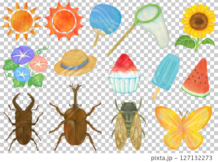 夏休み 昆虫採集 イラストセット 夏休み 昆虫採集 イラストセット 127132273