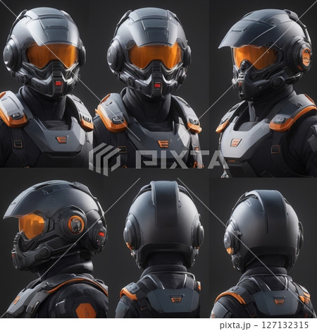 様々な角度のロボットあるいはヘルメット 様々な角度のロボットあるいはヘルメット 127132315