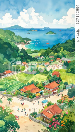 日本のリゾートの風景 127132994