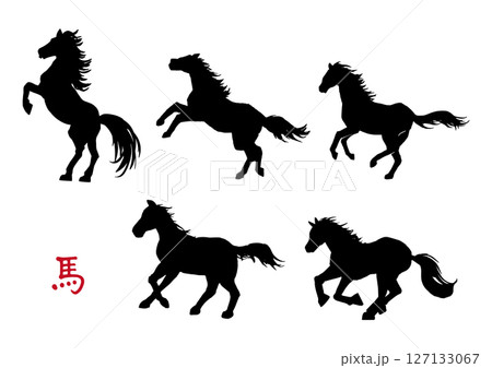 手描き 馬 シルエット セット 手描き 馬 シルエット セット 127133067