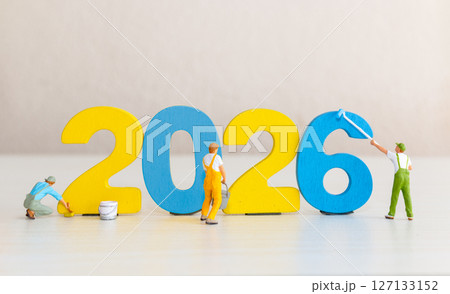 Miniature People Painting Colorful 2026 Numbers , New Year Creative Concept Miniature People Painting Colorful 2026 Numbers , New Year Creative Concept 127133152