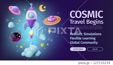 3d Cosmic Travel Begins Realistic Simulation Flexible Learning Concept Ads Banner Promotion Poster Card Cartoon Design Style. Vector illustration 127133239