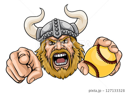 Viking Softball Ball Sports Team Mascot Man Viking Softball Ball Sports Team Mascot Man 127133328