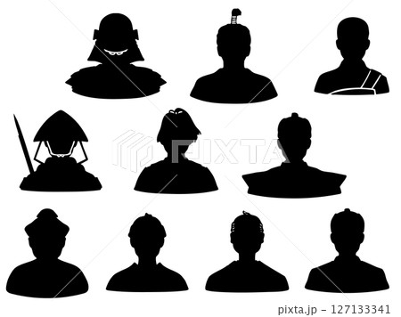 日本の江戸時代戦国時代の男性イメージモノクロアイコンセット 127133341