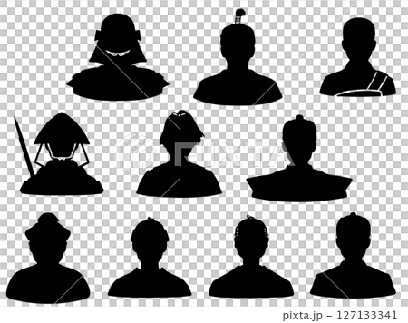 日本の江戸時代戦国時代の男性イメージモノクロアイコンセット 127133341