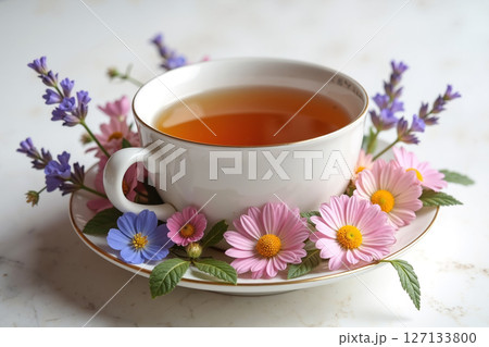 Tea cup with flowers. 127133800