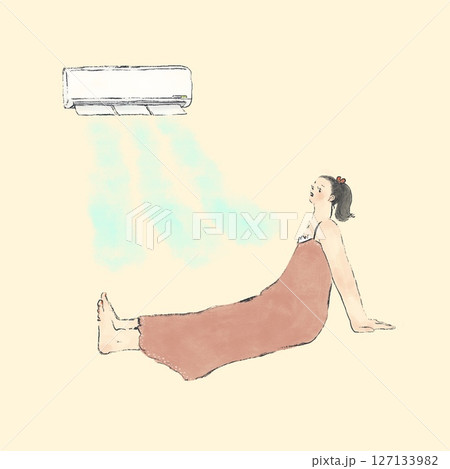 夏にエアコンの風に当たって涼む女性のイラスト素材 [127133982] - PIXTA