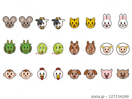 十二支動物の顔アイコンセット(黒フチ) 十二支動物の顔アイコンセット(黒フチ) 127134269