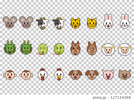 十二支動物の顔アイコンセット(黒フチ) 十二支動物の顔アイコンセット(黒フチ) 127134269