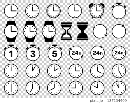 時間のアイコン31種セット　モノトーン 127134409