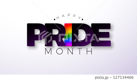 Happy Pride Month Design with Rainbow Flag Pattern in 3d Text Label on White Background. Love is Love Human Rights or Diversity Concept. Vector LGBTQ Event Banner Design for Postcard, Banner, Greeting Happy Pride Month Design with Rainbow Flag Pattern in 3d Text Label on White Background. Love is Love Human Rights or Diversity Concept. Vector LGBTQ Event Banner Design for Postcard, Banner, Greeting 127134466