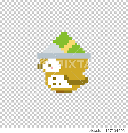 Pixel art of a green helmet and an owl's profile 127134603