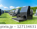 芝生墓地の洋風墓石。晴れた日の広大な墓地の風景イメージ。 127134631