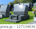 芝生墓地の洋風墓石。晴れた日の墓地の風景イメージ。 127134636