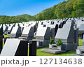 芝生墓地の洋風墓石。晴れた日の広大な墓地の風景イメージ。 127134638