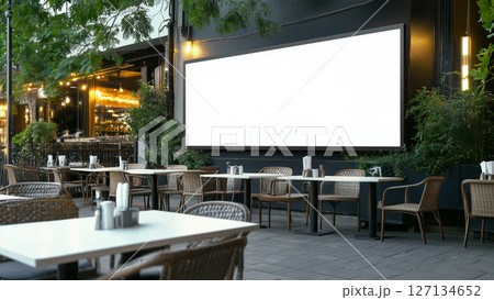 Restaurant Billboard Mockup, on exterior wall of restaurant outdoor 127134652