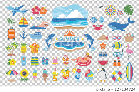 夏季/海洋插圖集熱帶旅行圖標海灘裝飾 127134724