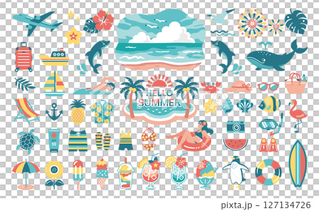 夏季/海洋插圖集熱帶旅行圖標海灘裝飾 127134726