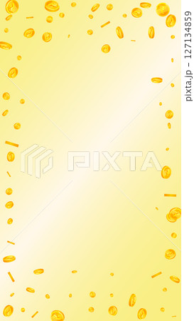 Indian rupee coins falling. Scattered gold INR coins. India money. Jackpot wealth or success concept. Vector illustration. 127134859