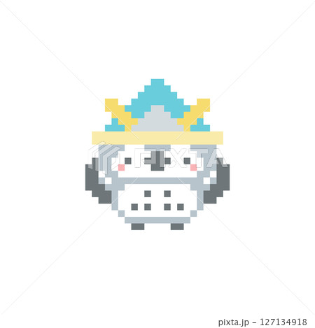 水色の兜と万歳するフクロウのドット絵 水色の兜と万歳するフクロウのドット絵 127134918