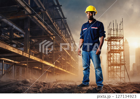 Engineer on constructing site, construction crane build building. AI Generative 127134923