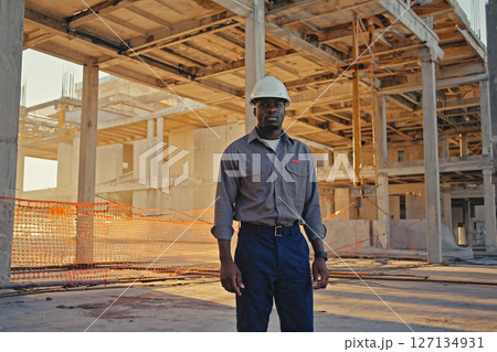 Engineer on constructing site, construction crane build building. AI Generative 127134931