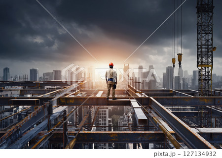 Engineer on constructing site, construction crane build building. AI Generative 127134932