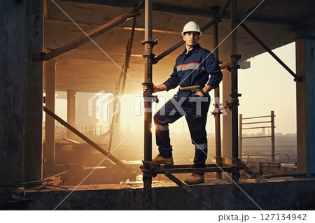 Engineer on constructing site, construction crane build building. AI Generative 127134942
