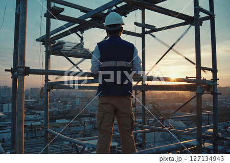 Engineer on constructing site, construction crane build building. AI Generative 127134943