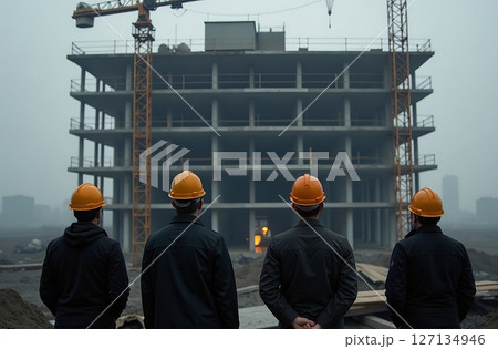 Engineer on constructing site, construction crane build building. AI Generative 127134946