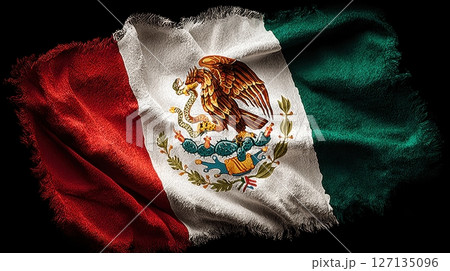 An artistic depiction of the Mexican flag shows the iconic eagle emblem, symbolizing national pride and patriotism within the country's rich heritage 127135096