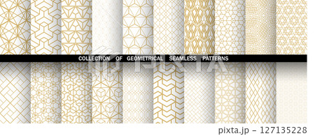Geometric set of seamless golden and white patterns. Simple vector graphics 127135228