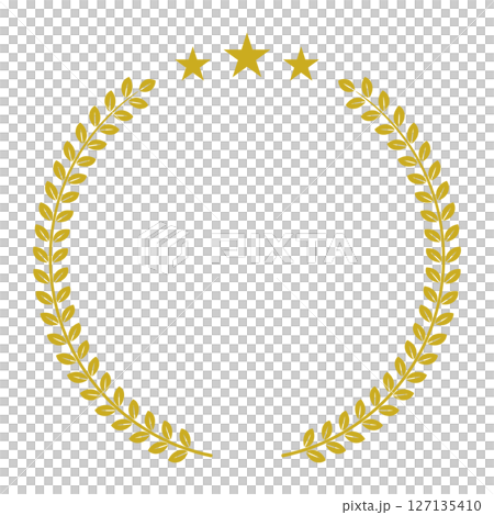 Laurel wreath with stars, simple, gold, frame, vector 127135410