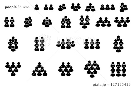 人　アイコン　グループ　1人から9人まで　ベクター　黒	 127135413