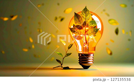 Green leaves inside light bulb symbolize sustainable energy and procurement innovation for greener supply chain inspiring eco friendly solutions 127135538